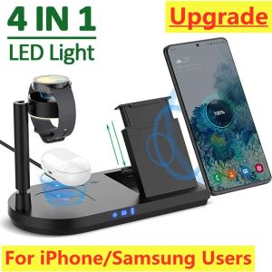 Laddare 4 i 1 Wireless Charger Stand Night Light Fast Charging Station Dock för iPhone 15 14 13 12 Samsung S22 S21 Apple Watch AirPods