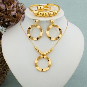 Arabic Dubai Jewelry Set for Women Bead Earrings Necklace Ethiopian African Chain Gold Color Bracelet Ring Wedding Bridal Gift 240423