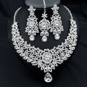 Halsketten C30 Hochzeit Stirnkette Halskette Ohrringe Set Dubai Schmuckgeschenke für Frauen indische afrikanische Brauthaarzubehör