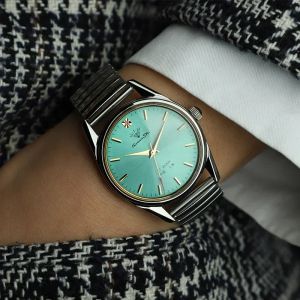 Kits Fashion Luxury Shanghai Mechanical Watch Diamond Brand Green Dial Waterproof Stainless Steel Leather Strap Mens Watch Starking