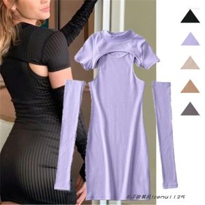 Vestidos casuais minimalista elegante e levemente maduro e fino com aparência Bodycon vestido de 4 peças de 4 peças cortadas cortes de tubo de tubo de topo design de dedo