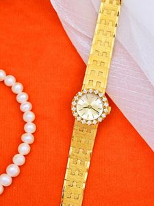 Wristwatches Vintage Small Dial 2024 Women's Watch Diamond Retro Luxury Elegant Gifts Brass Band 24K Gold Plated High Quality