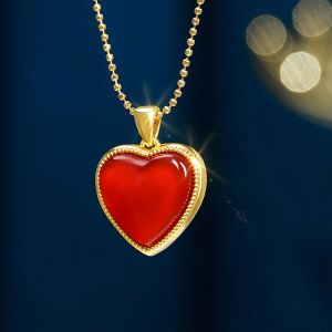 Necklaces Szjinao 100% Real Gold 18k Natural Agate Necklace For Women Heart Pendant Au750 Pure Original Gold Jewelry With Certificate Sale