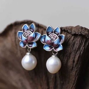 Dangle Chandelier Vintage Silver Color Metal Hanging Imitation Pearls Earrings Ethnic Painting Colored Enamel Flowers H240423