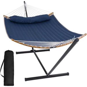 Camp Furniture Patio dubbel hängmatta med stativ rede camping hängmattor 450 kg kapacitet mjuk kudde utomhus hängmatta med böjd spridare bar camp y240423