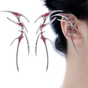 Earrings Acessórios para mulheres clipe de orelha de borboleta punk gótica para mulheres Red Strasss elfos Brincos de Cosplay Jóias Pendiente Pendiente