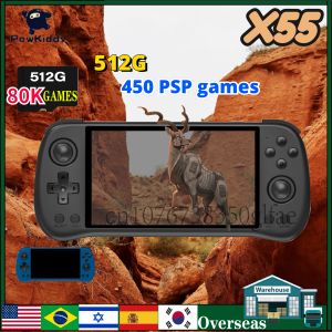 Игроки X55 Powkiddy Retro Handheld Game Console OpenSource Retro Console 5,5 -дюймовый экран IPS EE Linux PSP PS2 игры детские подарки