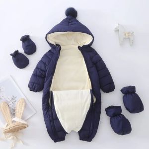 Schichten Neugeborenes Baby Jumpsuit Kapuze plus Samt warme Winterkleidung Junge Säuglingsanzug Kleinkind Schneeanzug Mädchen Baumwoll Overalls Rolmer