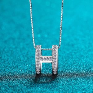 H silver necklace 0.52ct Moissanite diamond S925 sterling silver necklace PT950 gold plated clavicle chain H letter pendant