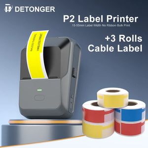 Detonger P2 Mini Thermal Printer Plus 3 Rolls Etykieta kablowa Przenośna bezprzewodowa BT Office Business Business Linka naklejka 240418