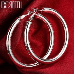Серьги Doteffil 925 Серебряное серебро 50 мм круглые плавные серьги с большим кругом для женской моды свадебные украшения