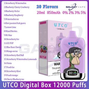 Primär UTCO Digital Box 12000 Puff E Cigarett 850mAh Uppladdningsbart batteri 20 ml Förfylld POD 20 Flavors Disponibla Vape Puffs 12 Kit