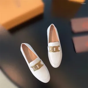 Casual Shoes 2024 Metal Button Flat Sole Single Fashion Solid Color Lefu Slippers Animal Hair Round Head Women's