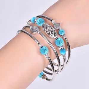 Bangle Bohemian Natural Stones étnico Multi em camadas azuis retro azuis turquesa embrulhar acessórios de joias de pulseira