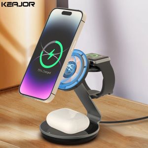 Chargers Magnetic Wireless Charger 3 in 1 for iPhone 15 14 13 12 Pro Max Fast Wireless Charging Station for Apple Watch Series Charger