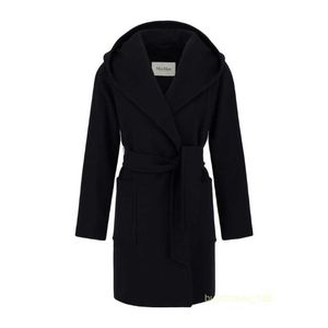 Casaco feminino cashmere casaco de luxo max maras clássico clássico preto com capuz comprido com manga longa amarrada a cadeia de roupas de dormir