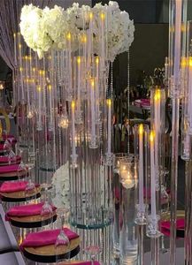 Party Decoration Whole 10 Arms Long Stemmed Modern Clear Acrylic Tube Hurricane Crystal Candle Holders Wedding Table Centerpie5770205