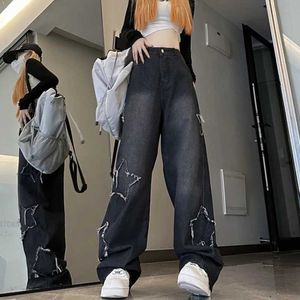 Jeans feminino jeans folgados y2k mulheres coreanas 2023 verão calça de perna larga e reta Canda alta mulher calça jeans soltas Roupas vintage dos anos 90 y240422