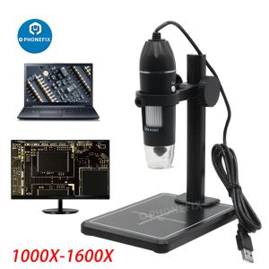 Câmeras Microscópio Digital USB 1600X 8 LEDS 2MP Microscópio eletrônico Endoscópio Zoom Ligna da câmera+ levantamento de levantamento profissional Reparação profissional