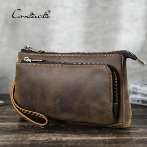 Taschen Contact's echte Ledermänner Clutch Bag Design Handtasche Lange Brieftasche Männliche Geldbörse Reisebühne Aufbewahrungstasche Kabel Organizer