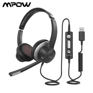Parçalar MPOW HC6 Kablolu Kulaklıklar USB Skype Call Center Bilgisayar için Mikrofon Gürültü Engelli Ses Kartı ile 3.5mm Bilgisayar Kulaklığı