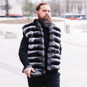 Herrjackor äkta päls väst kappa män rex vinter chinchilla färgade outwear hög kvalitet plus storlek