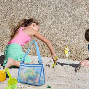 Sacos de armazenamento Protable Beach Mesh Bag Shell coletando zíper impresso Toys tridimensionais Fácil de lavar dobráveis