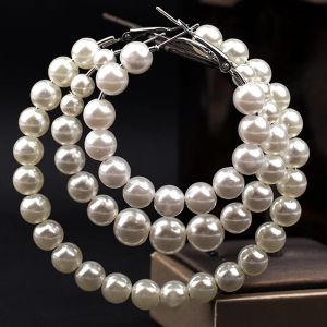 Kolczyki Pearl Kolczyki Zestaw Małe / duże obręcze Oświadczenie Perły Kolczyki Kobiety Kolczyki Oversiase Circle Ear Hoops Uszcze