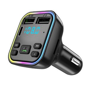 G38 FM Transmissor Tipo-C Portas USB duplas carregamento rápido carregador de carros leves coloridos BT 5.0 MP3 player sem fio