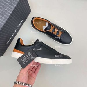 Zegna Designer Casual Shoes Triple Stitch Low Top Sneaker Stripes Social Wedding Party Quality Leather Shoe Zegnas LOGO KK 961