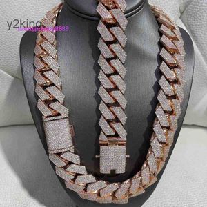 Pendanthalsband Hip Hop Rapper Cuban Chain 925 Silver 25mm breda 4 rader VVS Moissanite Full Iced Out Link Necklace 86EB