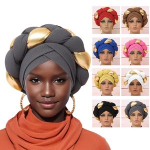 African Turban Cap Headdress Women Braid Hat Hair Accessories Arab Head Wrap Muslim Hijab Bonnet Auto Gele Headtie Aso Oke Scarf 240410