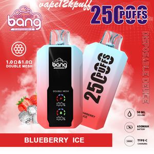 Otantik patlama kutusu puf25k 25000puff tek kullanımlık elektronik sigara puf25000 ağ kablo bobini şarj edilebilir 650mAh akıllı ekran 0% 2% 3% 5% 12 Flavors Çift Mesh