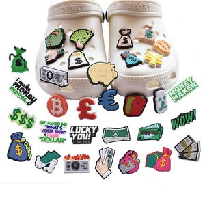 Anime us dollar money bag charms wholesale childhood memories funny gift cartoon charms shoe accessories pvc decoration buckle soft rubber clog charms