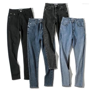 Kvinnors jeans hög midja 2024 höst vinter vintage svart mager stretch denim byxor elastiska smala blyerts kvinnliga jean kläder