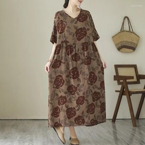 Party Dresses V-neck Floral Thin Soft Cotton Plus Size Loose Summer Dress For Women Holiday Outdoor Travel Style Beach Casual Oversize