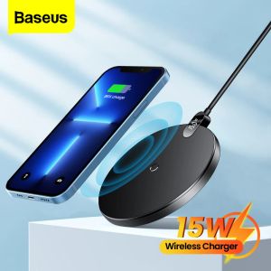 Зарядные устройства Baseus 15W Беспроводное зарядное устройство светодиодное цифровое дисплей быстрого беспроводного зарядного прокладки для iPhone 13 12 11 Pro Max Samsung Xiaomi Mi Huawei