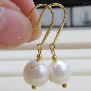 Stud Earrings Huge 11-12mm Natural South Sea Baroque Weird White Round Pearl Set 14k Gold