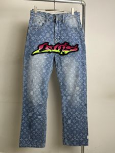 Damgradient Graffiti Tryckt Flame Jeans Nya jeans Designer Jeans High Street Jeans Motorcykel Jeans Bicycle Jeans Rock and Roll Jeans