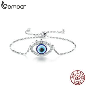 Strands Bamoer 925 Sterling Silver Lucky Demon Eye Regulowane Bransoletka Zła Łańcuch oczkowy Link dla kobiet zamorskich