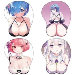 منصات الماوس معصم أنيمي rem emilia 3d السيليكون mousepad re Zero بدء الحياة في عالم آخر 3D معصمه من وسادة 3D معصم الراحة mouse mat y240423