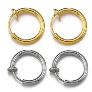 Earrings 10pcs 2pcs Stainless Steel Retractable Clip on Ear Clip Hoop Non Piercing Round Earring Clips for Women Jewelry Making DIY