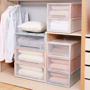 BINS DIY -lådor förvaringsskåp Stor plast quilt Klädbehållare skjutbar stapelbar förvaringslåda garderob skåp hem arrangör