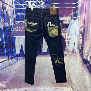 New Mo Ling Fu Shen Pocket Jeans Men's Hong Kong Loose, Handsome, Personalized Embroidered Trendy Brand Straight Leg Pants 807996