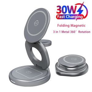 Chargers Foldable 30W Magnetic Wireless Charger Stand For iPhone15 14 13 12 Pro Max Apple Watch Airprods Pro 3 in 1 Fast Charging Station
