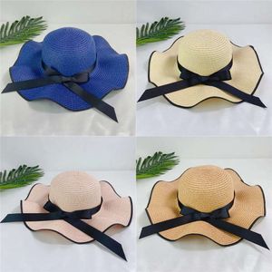Simple Women Bowknot Straw Hat Summer Beach Sun Protection Cap Solid Color Outdoor Casual Caps Ruffle Wide Brim Hats s s