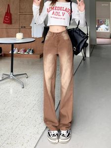 Women's Jeans Brown Wide-leg Spring 2024 High-waisted Slim Straight Loose Small Mopping Pants Super Stretchy Womens