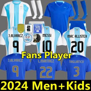 2024 Argentina 3 estrelas Jerseys Messis Mac Allister Enzo J. Alvarez Dybala di Maria Martinez de Paul Maradona 24 25 homens Kits Kids Kits Fã de camisa de futebol Versão