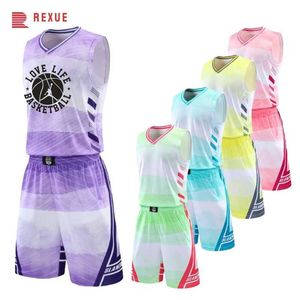 Fans Tops Tees Wholesale Basketball Jersey Shorts Set Boys Girls School Team Uniform Men Professional Custom Training Suit Gradient Pattern Y240423