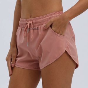 lulumon shorts Anti Glare Short Women's Pocket Fake Two-piece Sports Running Fitness Pants, High Waisted and Hip Lifting Yoga Shorts